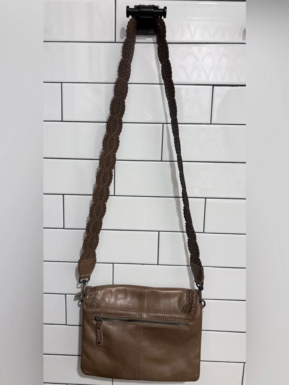 Brown Bohemian Laser-Cut Leather Crossbody Bag